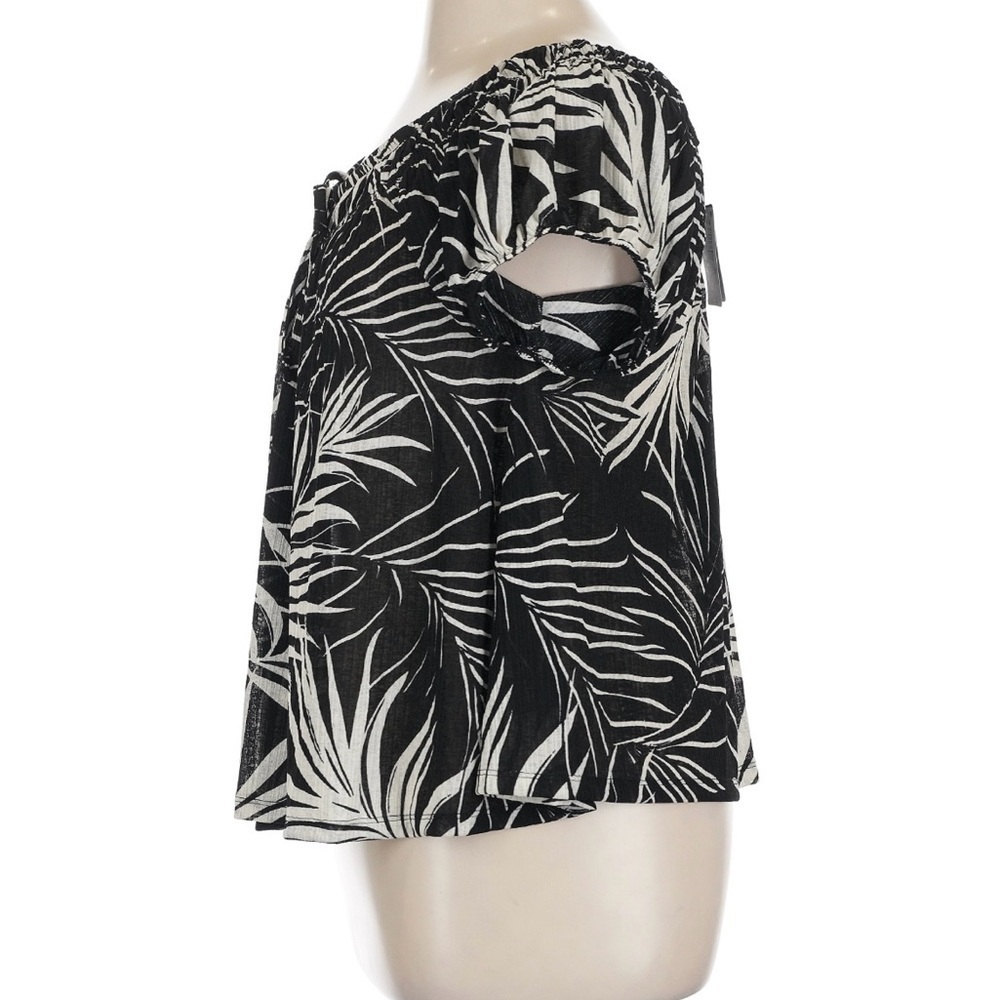 NWT Torrid Black White Palm Leaf Peasant Blouse 1X Boho Cap Sleeve Top - Picture 5 of 7